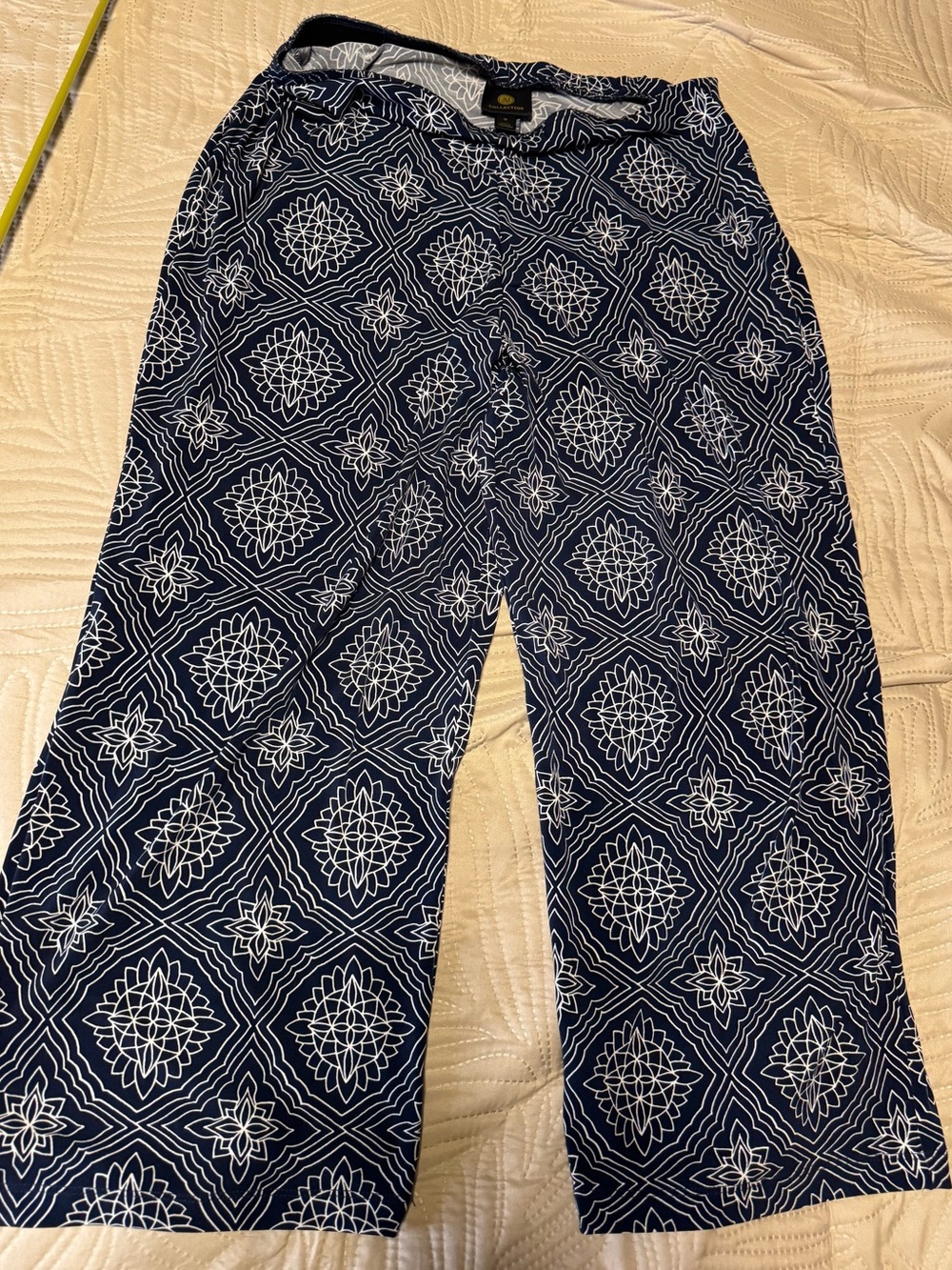 JM Collection Women’s Navy Blue Patterned Wide-Leg Pants Sz M